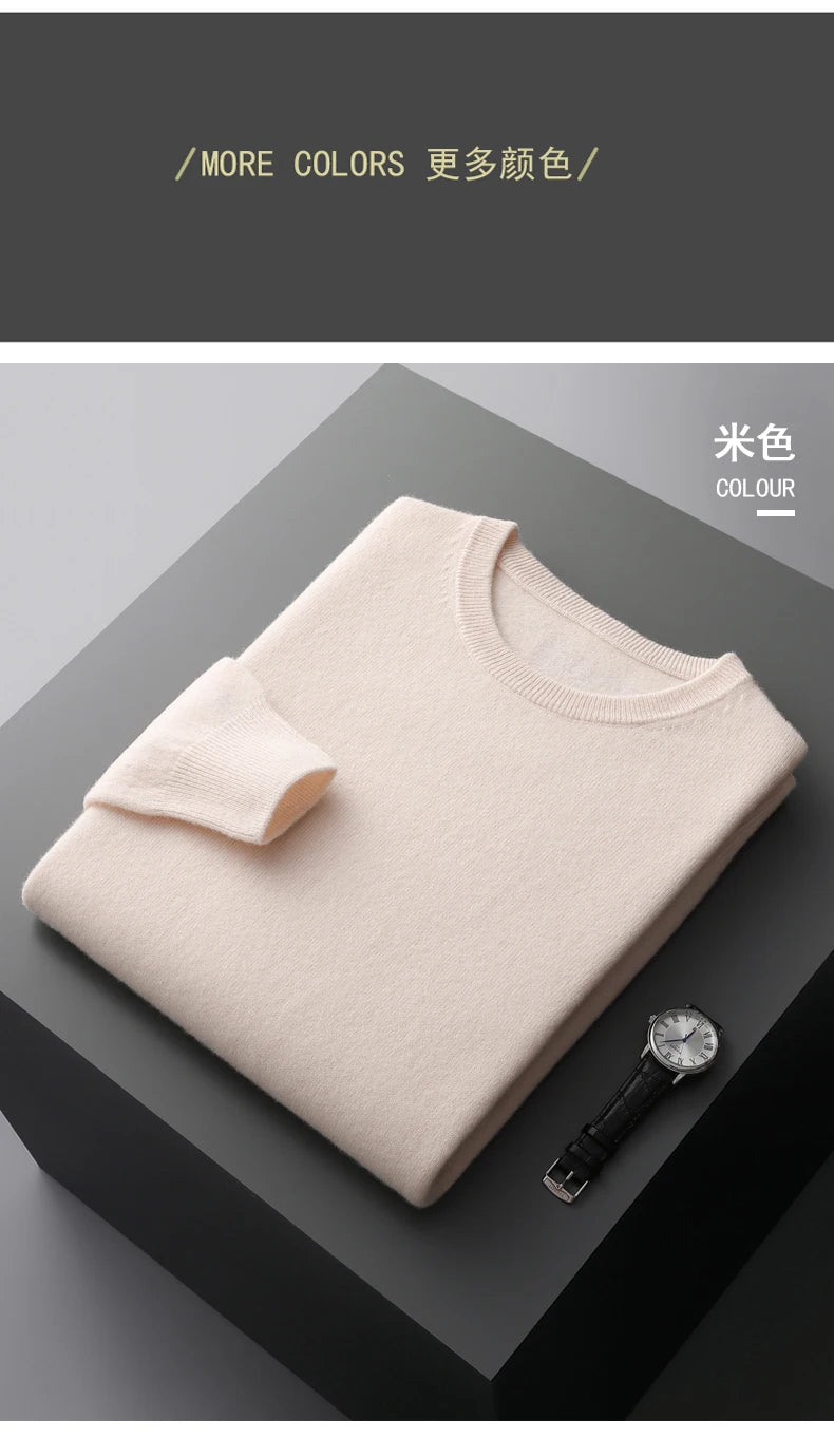 100% merino cashmere sweater men's round neck pullover business casual fashion top knitted loose men's Jacket