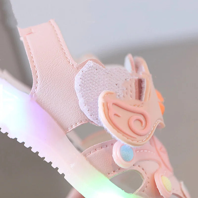 Little Duck Light-up LED Sandals for First Walker Anti-kick Baby Shoes for 0-3 Years Old Pre walker Soft Sole Cartoon for Girl