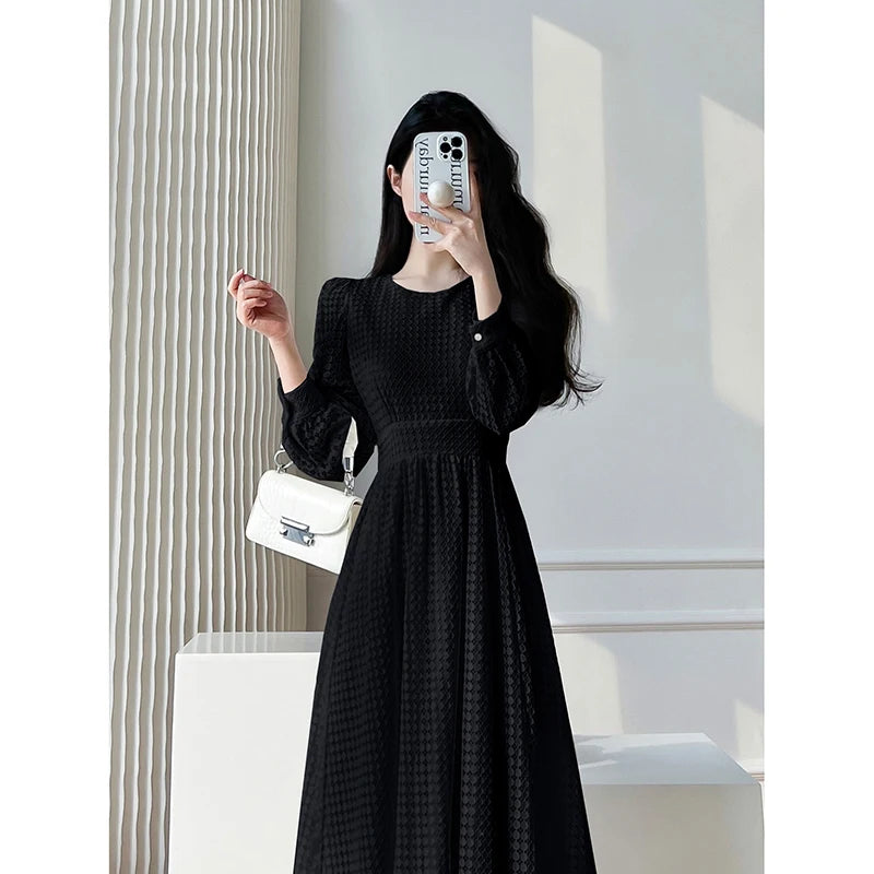 Lace Long Sleeves White Midi Dresses for Women 2025 New Autumn French Elegant Fashion Evening Wedding Party Robe Female Clothing