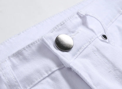 Punk Street Style Ripped Skinny Jeans Men Vintage Wash Solid Denim Trouser Men's Casual Slim Fit Pencil Denim Holes Pants 2025