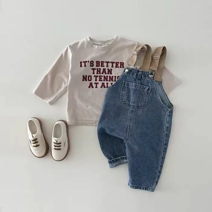 2025 Spring Boy Baby Pocket Overalls Loose Infant Suspenders Jumpsuit Retro Toddler Jeans Kids Casual Pants Girl Cotton Trousers