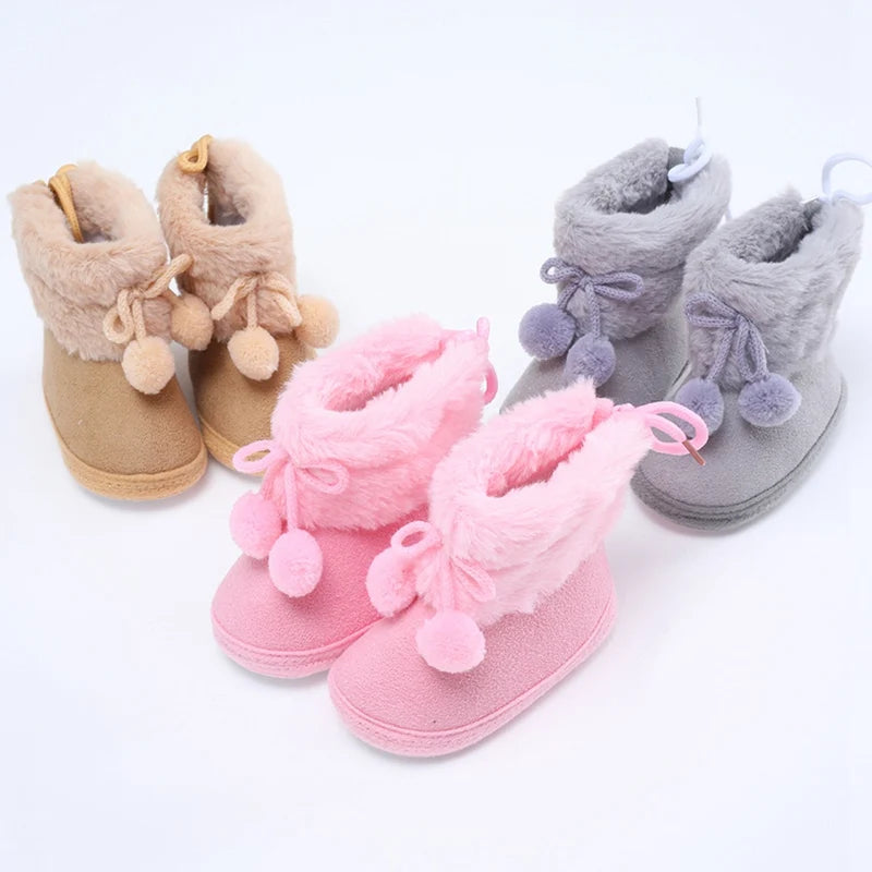 Winter Plus Velvet Snow Booties For Baby Warm Boots Shoes baby Girl Shoes Pompom Soft Sole Indoor Walking Shoe