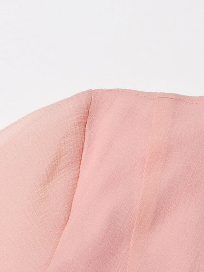 TWOTWINSTYLE Pink Patchwork Ruffle Dress For Women Round Neck Flare Sleeve High Wait Slim Elegant Midi 107CM Dress Female 2025