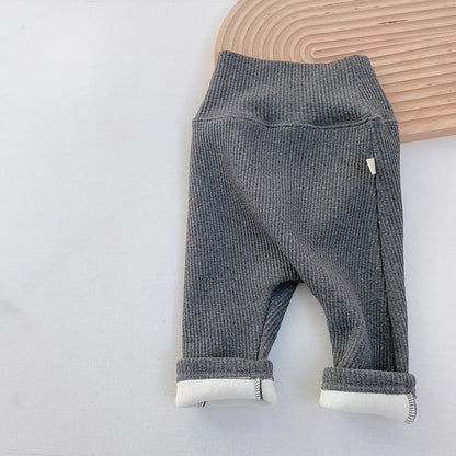 MILANCEL Baby Leggings Toddler High Waist Fleece Thermal Trousers Infant Solid Color Pants