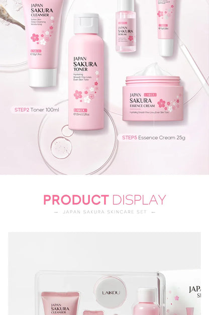 LAIKOU Sakura Kit Skin Care Sets Moisturizing and Reducing Fine Lines Cleansing Pore Product 5-Piece Korean Christmas Gift Set