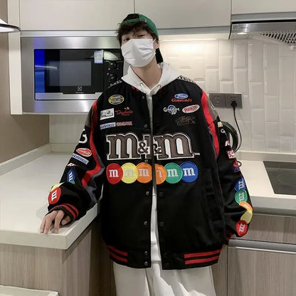 Embroidery M Letter Harajuku Baseball Jacket Coats Men Women Hip Hop Printed Couples Harajuku Patch Varsity Y2K Bomber Jackets