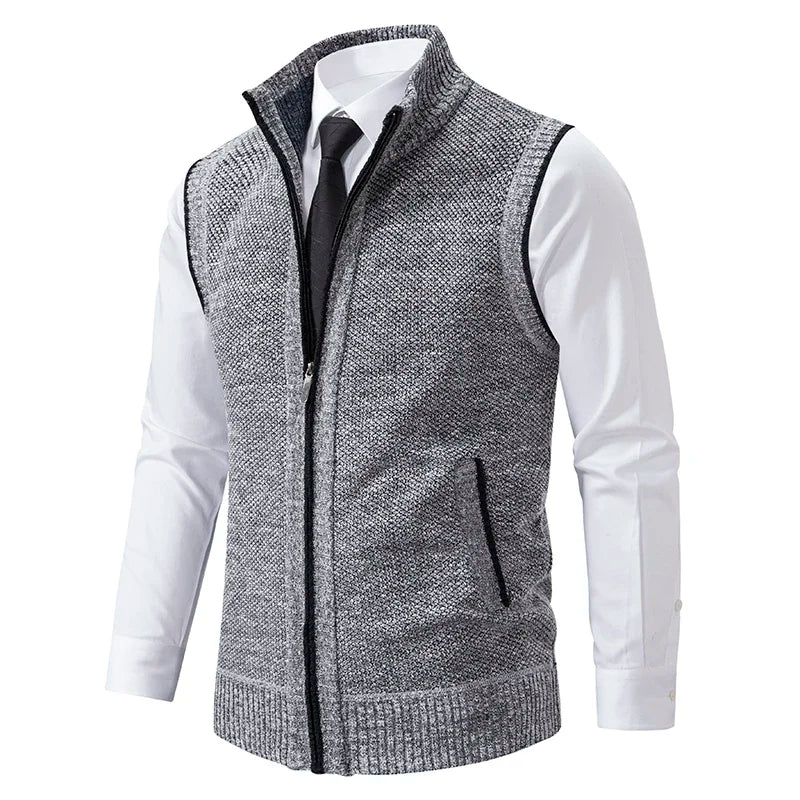 Vest Men Knitted Sleeveless Sweater Jacket Wool Velvet Zipper Cardigan Turn-down Pullovers Turtleneck Sweater coat Knit Waistcoat