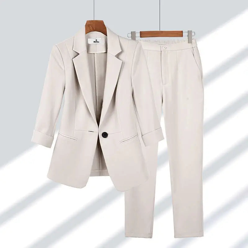 2025 Summer New Thin Jacket Blazer Casual Wide Leg Pants Two Piece Elegant Women's Pants Set Office Outfits Business Clothing