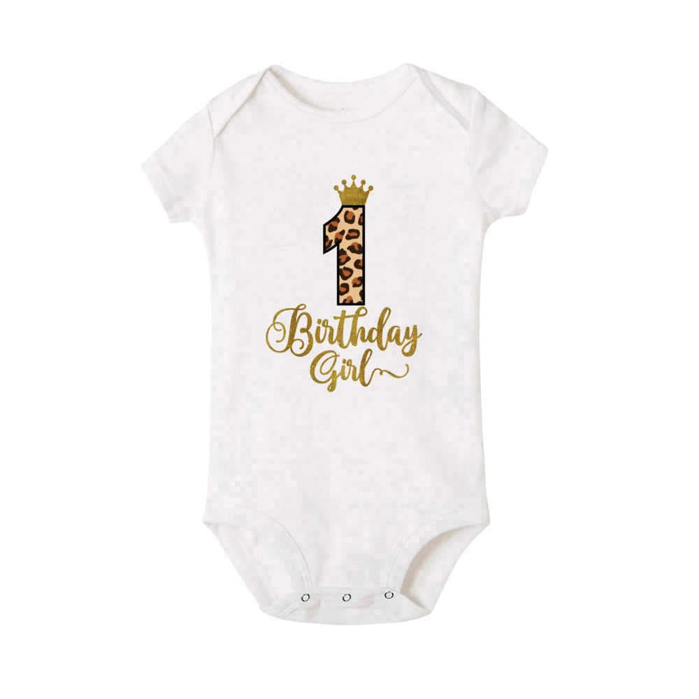 My 1st Birthday Print Baby Romper Infant Bodysuit Newborn Short Princess Sleeve Jumpsuit Baby Girl Birthday Party Outfit Clothes