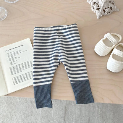 2025 Autumn New Baby Leggings Cotton Girls Striped Patchwork Leggings Infant Stretch Pants Toddler Trousers Boys Clothes