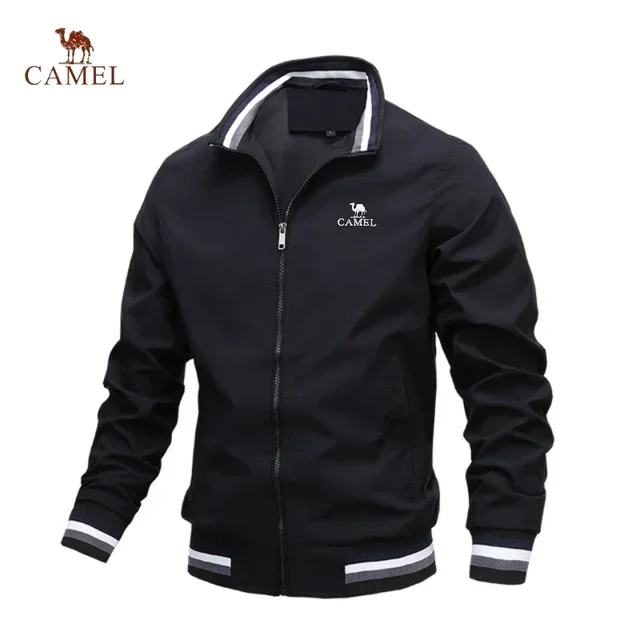 Camel - Men's premium embroidered zippered jacket, casual outdoor sports jacket, fashionable top, spring and autumn, high-quality