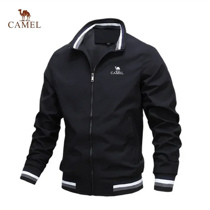 Camel - Men's premium embroidered zippered jacket, casual outdoor sports jacket, fashionable top, spring and autumn, high-quality