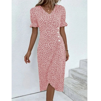 Elegant Ladies Midi Dress Geometric Button Split Dress Платья Vestidos Medievales Para Mujer De Verano Elbiseler Jurken Dames