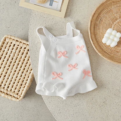 Suefunskry Baby Girl Overalls, Sleeveless Bows Pattern Knit Romper Bodysuit Spring Fall Clothes for Casual Daily