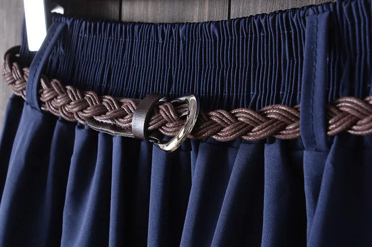 Midi Knee Length Summer Skirt Women With Belt  Fashion Korean Ladies High Waist Pleated A-line School Skirt Female