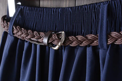 Midi Knee Length Summer Skirt Women With Belt  Fashion Korean Ladies High Waist Pleated A-line School Skirt Female