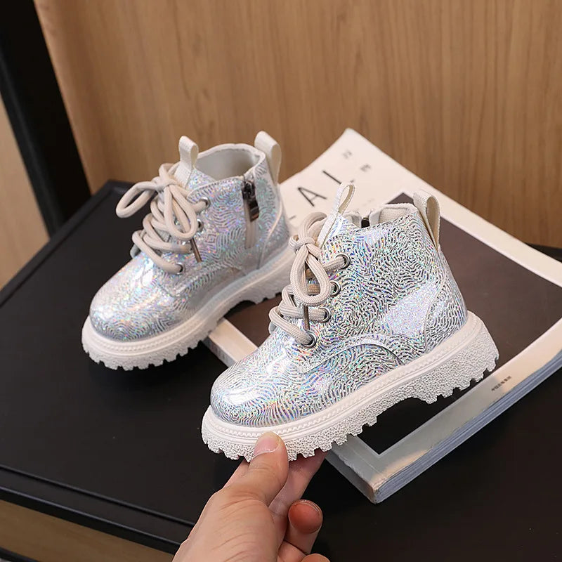 Kids Shoes Boots for Girl Spring Autumn New Toddlers Leather Boots Fashion Glossy Children's Platform Ankle Boots Side Zipper