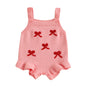 Suefunskry Baby Girl Overalls, Sleeveless Bows Pattern Knit Romper Bodysuit Spring Fall Clothes for Casual Daily