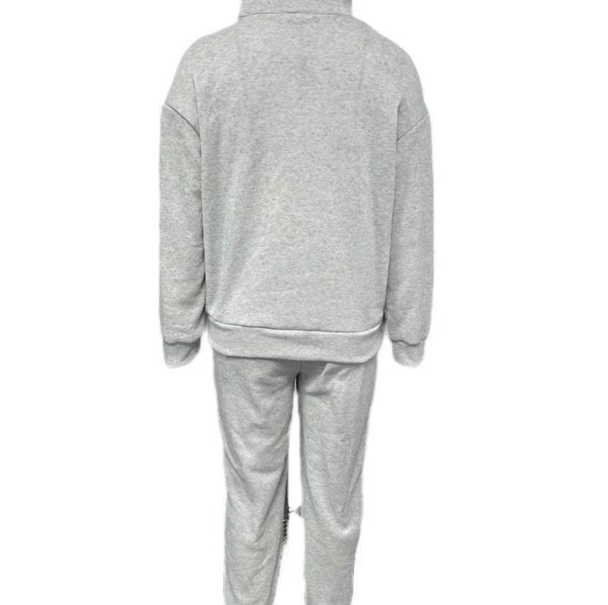 Women's Sports Suits 2025 Autumn Winter Latest Marketing Solid Thick Long Sleeved Zipper Sweatshirt Pants Set Two Piece Set