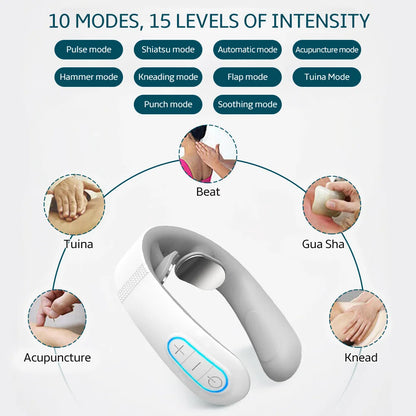 Smart Back Neck Massager with Heating TENS Pulse Cervical Muscle Massage Wireless Shoulder Relief Pain Health Care