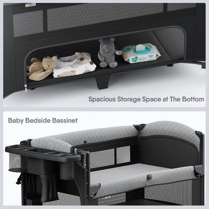4 in 1 Baby Bassinet, Pack and Play, Bedside Crib Sleeper, Diaper Changer - Comes with Mattress, Mosquito Net Bottom Storage