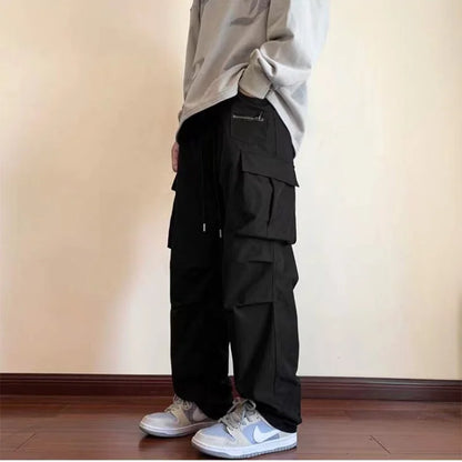 New Overalls Men's Spring Summer Retro High Street Casual pants Large Pocket Trousers Loose Straight Tube Draped Wide-leg Pants