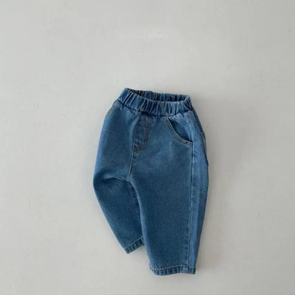 2025 Autumn New Baby Loose Jeans Solid Girls Casual Pants Infant Boys Harem Pants Newborn Toddler Packet Denim Trousers Clothes