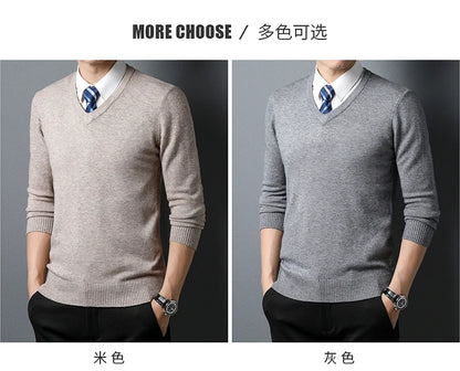 Men's Sweater Fashion Solid Color Warm Sweater Business Casual Heart Neckline Sweater Pullover Men