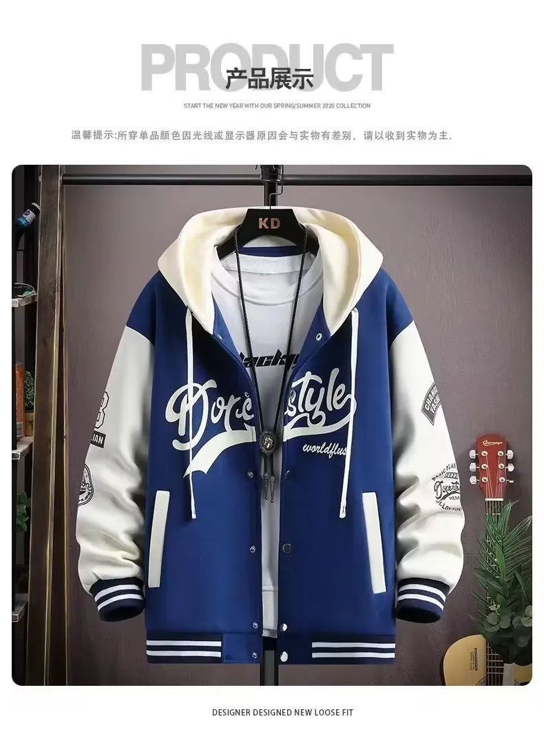 Men's Hooded Baseball Jersey Autumn Korean Casual Hooded Jacket Harajuku High Street Fashion Men's Clothing High Quality Coat