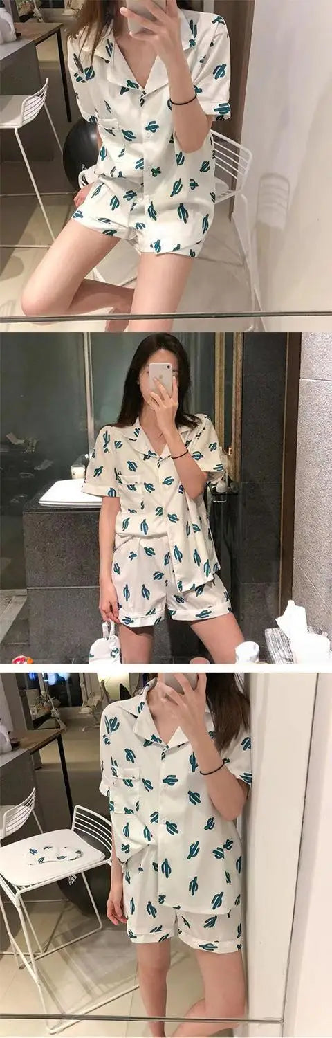 New Women Sleepwear Cartoon Pajamas Female Short  Pants Short Sleeved Summer Spring Loungewear Fashion Home Clothing Home wear