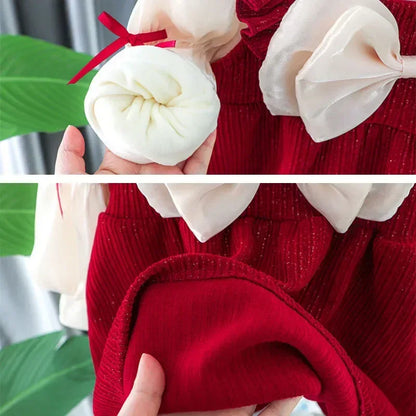 Toddler Baby Girls Dress Autumn  Winter Kids Red Christmas New Year Plush Warm Dress Infant Clothing Set Top+ skirt For 1-4 Years