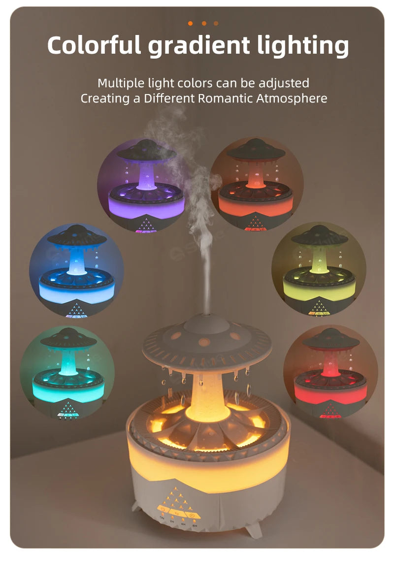 Rain Cloud Humidifier Water Drip with Remote Raindrop Humidifier Rain Cloud Diffuser Mushroom Air Humidifier with Rain Lamp