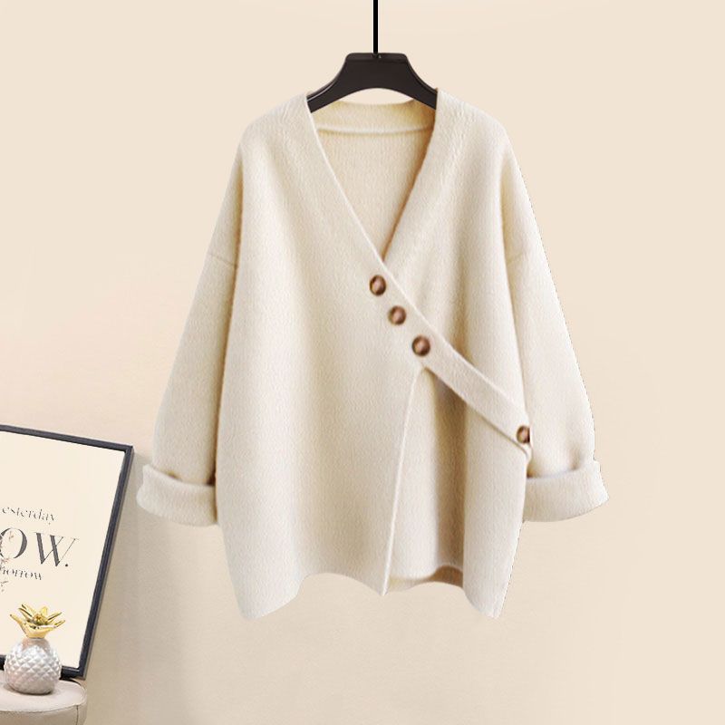 Women's Spring Autumn New Casual Matching Set Korean Elegant Irregular Knit Sweater+ Loose Wide Leg Pants Two Piece Female Suit