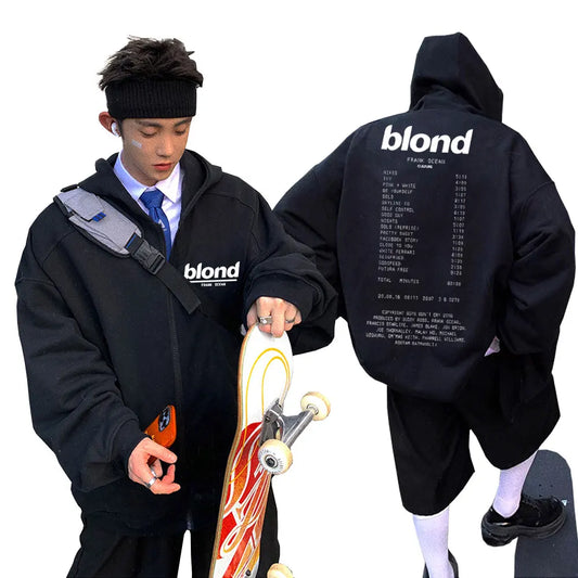 Rapper Frank Hip Hop Oversized Zipper Hoodie Ocean Hip-Hop Fashion Zip Up Jacket Men's Blond Vintage Sweatshirt Male Streetwear