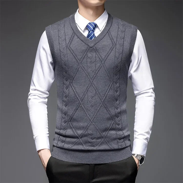 2025 New Trend Men's Business Casual Pullover Wear Warm Sleeveless Wool Knitted Sweater Vest Tops