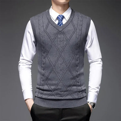2025 New Trend Men's Business Casual Pullover Wear Warm Sleeveless Wool Knitted Sweater Vest Tops