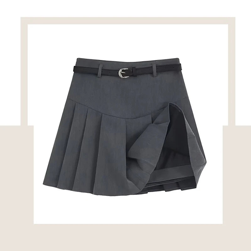 Fashionable High Waist College Style Cute Pleated Skirt For Women (With Belt)