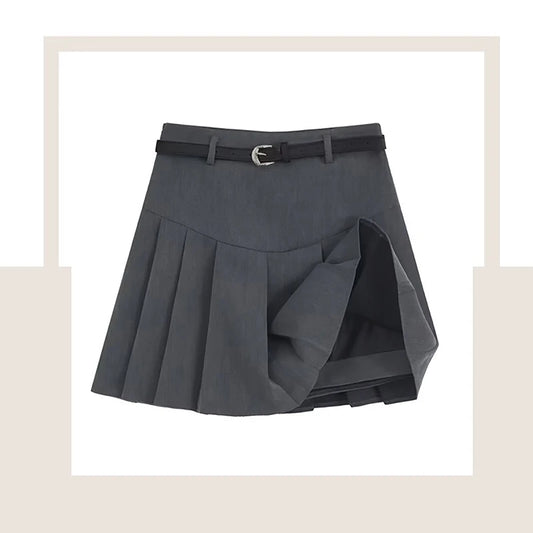 Fashionable High Waist College Style Cute Pleated Skirt For Women (With Belt)