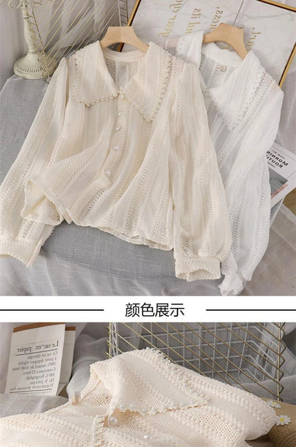 Shirts Women Peter Pan Collar Hollow Out Fashion Tender Sweet Solid Young French Style Elegant Ins Топ Женский New Arrival Chic