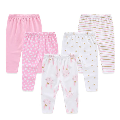 Kiddiezoom 5 Pcs Fashion Baby Boy Girl Pants 0-12Months 100%Cotton Soft Newborn Leggings