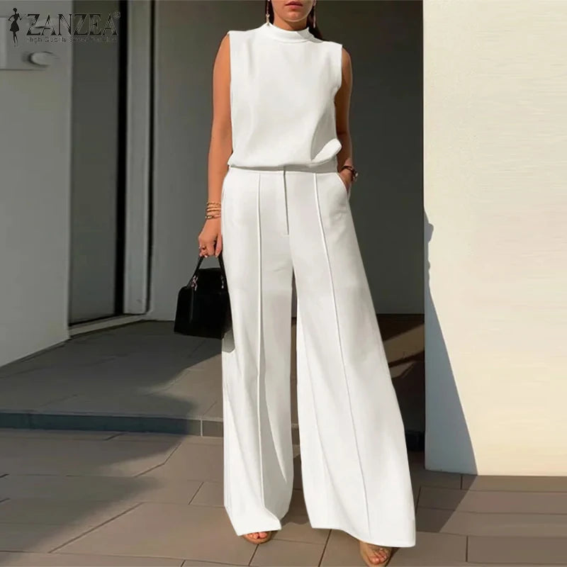 Elegant Chic Women 2-Pieces Sets ZANZEA Woman 2025 Trouser Suits Fashion 2pcs Outfits Tank Top and Wide Leg Pant Suits Oversize