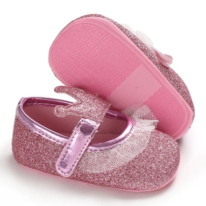 Cute 0-18M Spring Newborn Silver Baby Shoes Non Slip Cloth Bottom Girl Shoes Elegant Breathable Casual Baby First Walking Shoes