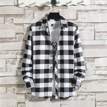 Spring New Korean Style Plaid Shirts Men's Handsome Long-sleeved Loose Casual All-matching Shirt Coats 2025 Trend Men's Clothing