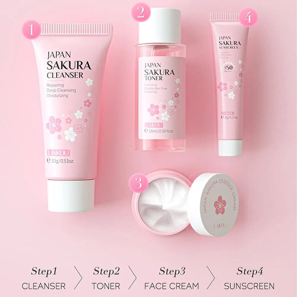 Sakura Skin Care Set facial Cleanser, Serum, Toner, Sunscreen, facial cream Beauty skin care For Women Gifts Routine Travel Kit