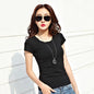 2025 Short T-Shirts Summer Women's Short Sleeve Round Neck Casual Blouse Shirts Solid Color Tops  Black / White