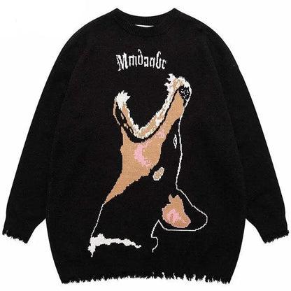 Oversized Sweater Men Women Harajuku Anime Girl Graffiti Vintage Knitted Sweater 2025 Winter Unisex Cotton Pullover Streetwear