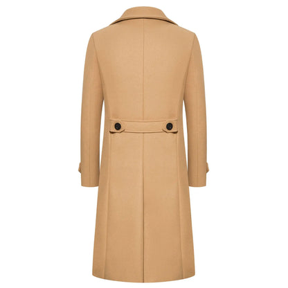 Men's Extra Long Woolen Black Coat Windbreaker Winter Warm Gentleman Coat Jackets Male Elegant Regular Fit Casual Daily Clothing