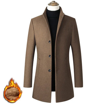 EUR Size S-XXL Autumn Winter Thick Warm Stand-up Collar Woolen Men Coat Business Casual Slim Coat Woolen Jacket Male Windbreaker