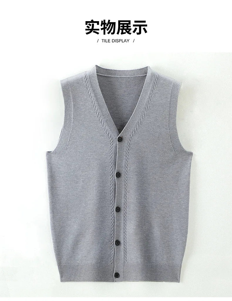 2025 Men's New Autumn and Winter Vest Young Casual Warm Knit Sleeveless Base Shirt Solid Color Jacquard Cardigan Vest