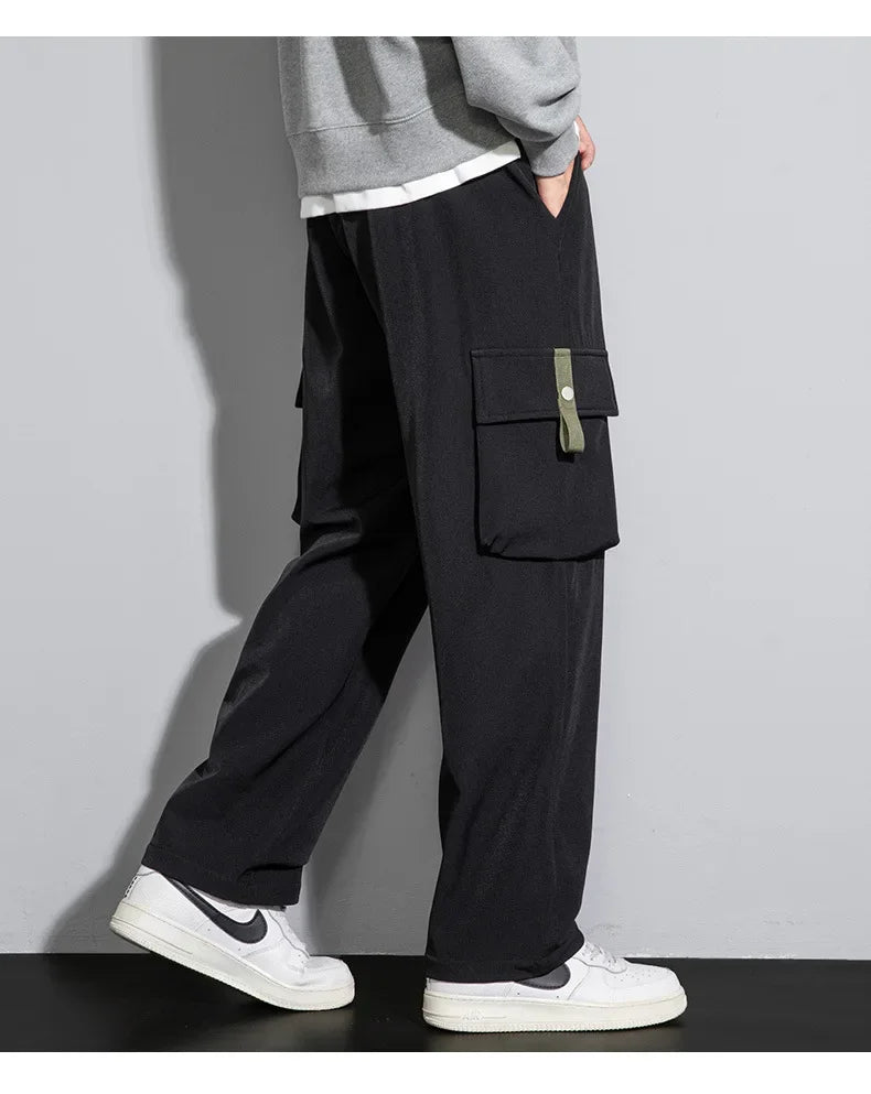 2025 Cargo Pants Men Straight Fit Wide Leg Fleece Lined Trouser Male Winter Fashion Loose Baggy Large Plus Size Warm Streetwear